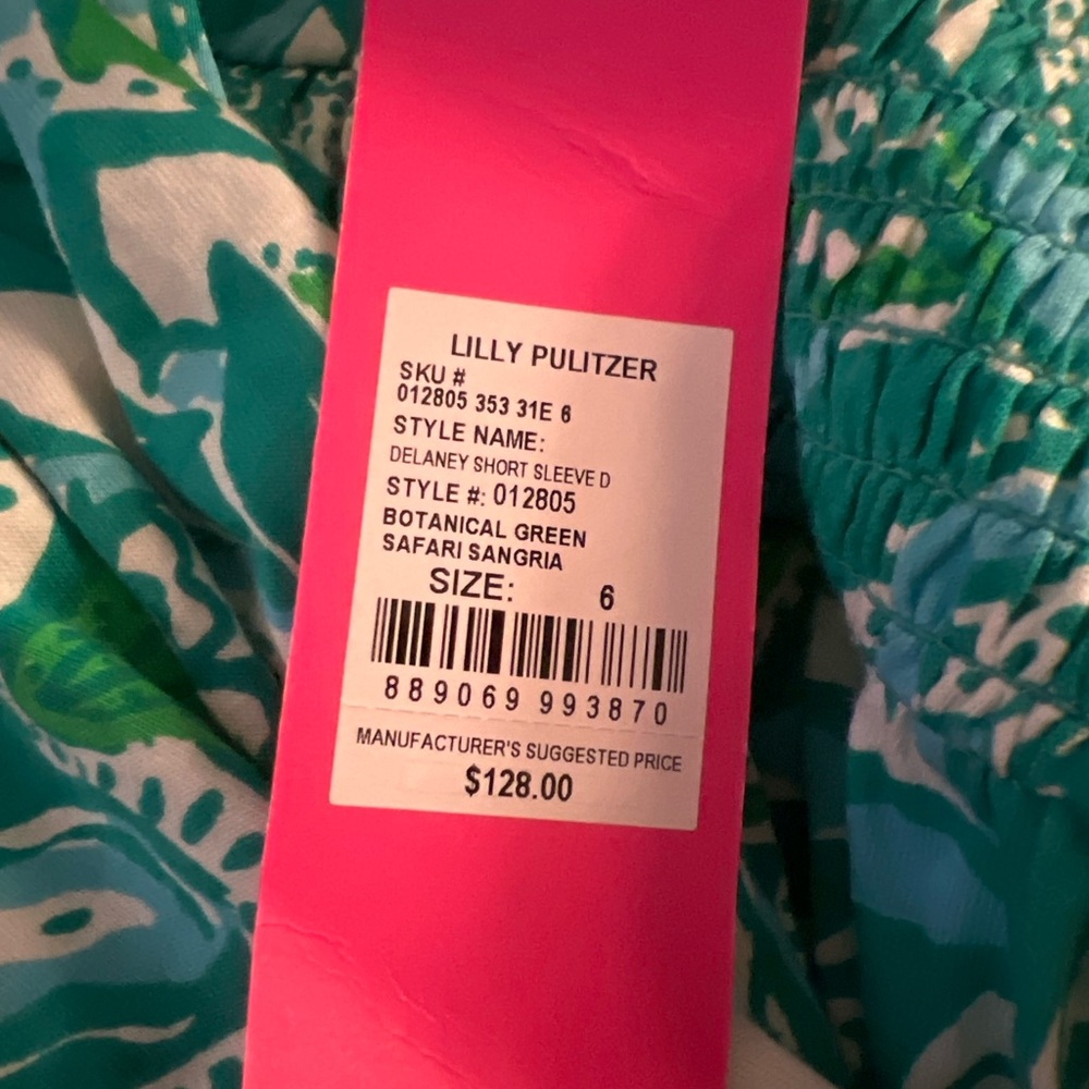 Lilly Pulitzer Delaney Short Sleeve Dress Botanical Green Safari Sangria Size 6 - Picture 4 of 4